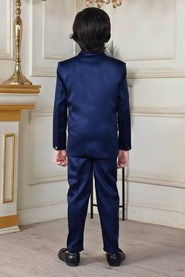 Boys 5-piece satin beadwork coat pant suit set - navy blue 3