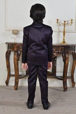Boys 5-piece satin beadwork coat pant suit set - wine 3