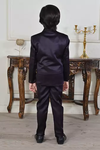 Boys 5-piece satin beadwork coat pant suit set - wine