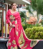 Pink designer printed georgette saree with blouse