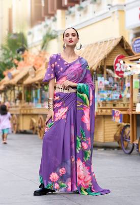 Lavender designer printed georgette saree with blouse 1