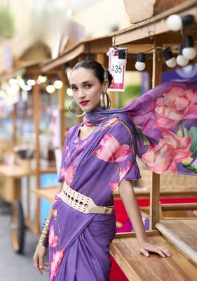 Lavender designer printed georgette saree with blouse 2