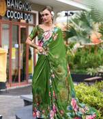 Green designer printed georgette saree with blouse
