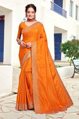 Mustard Zari Embroidery Border Work Art Silk Saree