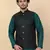Men black and green embroidered sequins jacquard nehru jacket