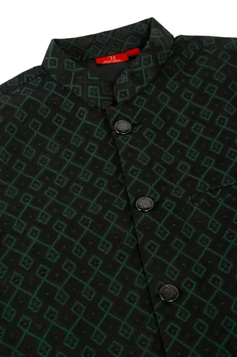 Men black and green embroidered sequins jacquard nehru jacket