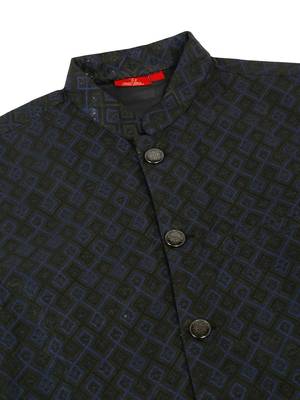 Men black and navy blue embroidered sequins jacquard nehru jacket 5