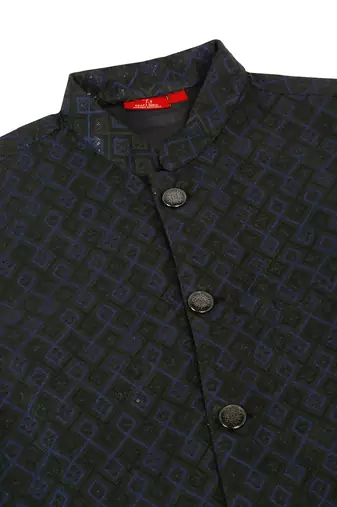 Men black and navy blue embroidered sequins jacquard nehru jacket