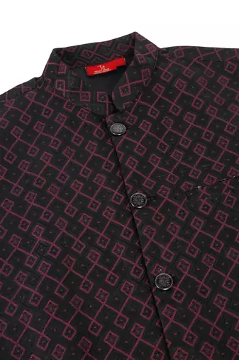 Men black and purple embroidered sequins jacquard nehru jacket