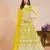 Yellow embroidered net semi stitched anarkali suit