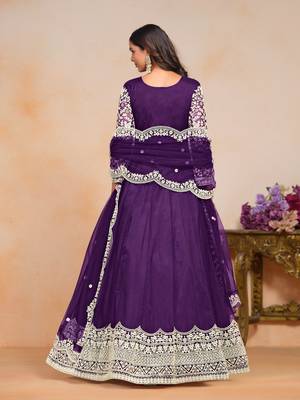 Purple embroidered net anarkali suit 1