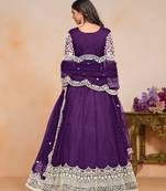 Purple embroidered net semi stitched anarkali suit