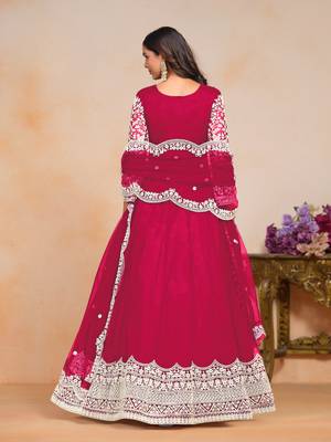 Magenta embroidered net anarkali suit 1
