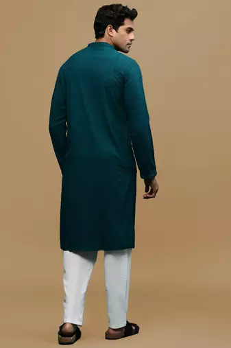 Men's designer solid firozi chikankari kurta set by sanwara