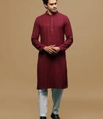 Men's designer solid maroon chikankari kurta set by sanwara