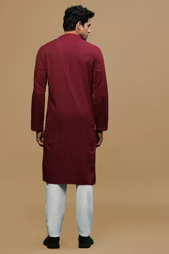 Men's designer solid maroon chikankari kurta set by sanwara