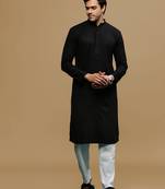 Men's designer solid black chikankari kurta set by sanwara