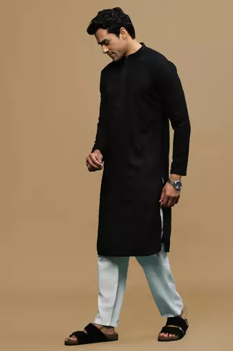Men's designer solid black chikankari kurta set by sanwara