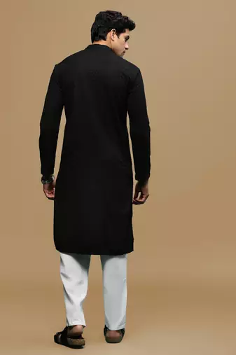 Men's designer solid black chikankari kurta set by sanwara