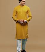 Men's designer solid mustard chikankari kurta set by sanwara