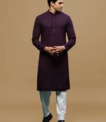 Men's designer solid purple chikankari kurta set by sanwara