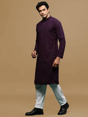 Men's designer solid purple chikankari kurta set by sanwara 2