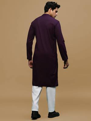 Men's designer solid purple chikankari kurta set by sanwara 3