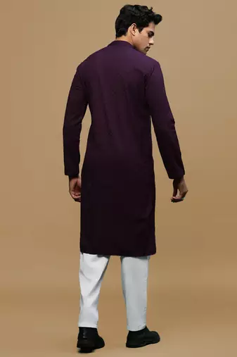 Men's designer solid purple chikankari kurta set by sanwara