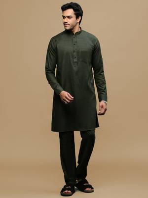 Men's stylish olive pathani kurta set by sanwara 1