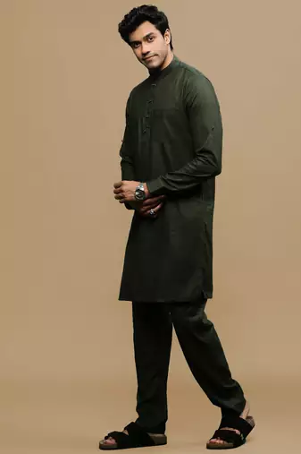 Men's stylish olive pathani kurta set by sanwara