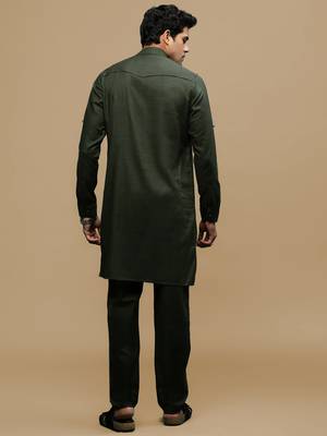 Men's stylish olive pathani kurta set by sanwara 3