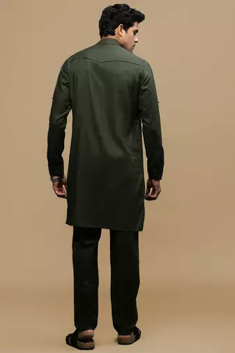 Men's stylish olive pathani kurta set by sanwara