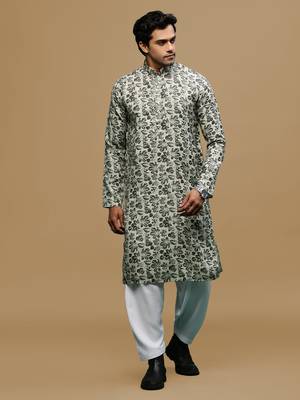 Men's stylish deep beige trendy printed cotton kurta & patiala salwar set by sanwara 1