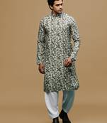 Men's stylish deep beige trendy printed cotton kurta & patiala salwar set by sanwara