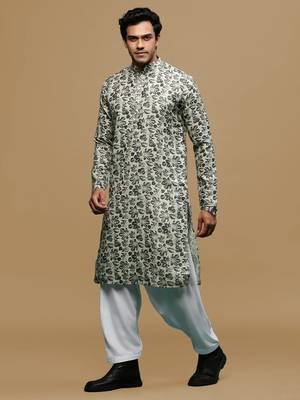 Men's stylish deep beige trendy printed cotton kurta & patiala salwar set by sanwara 2