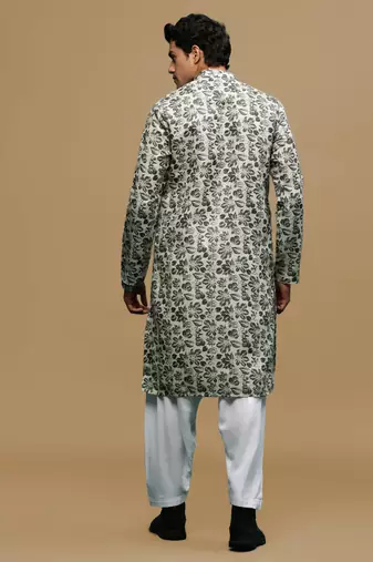 Men's stylish deep beige trendy printed cotton kurta & patiala salwar set by sanwara
