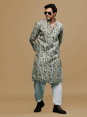 Men's stylish deep beige trendy printed cotton kurta & patiala salwar set by sanwara 4