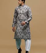 Men's stylish grey trendy printed cotton kurta & patiala salwar set by sanwara