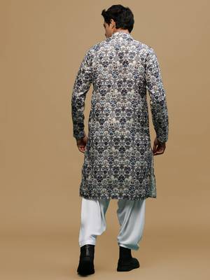 Men's stylish grey trendy printed cotton kurta & patiala salwar set by sanwara 3