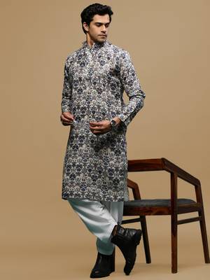 Men's stylish grey trendy printed cotton kurta & patiala salwar set by sanwara 4