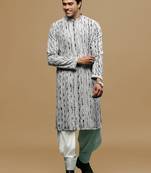 Sanwara men's printed grey & black chikankari kurta & salwar set with sequin accents.