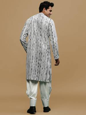 Sanwara men's printed grey & black chikankari kurta & salwar set with sequin accents. 3