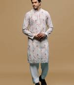 Sanwara men's printed rust chikankari kurta & salwar set with sequin accents.