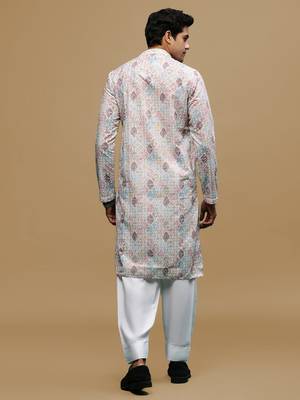 Sanwara men's printed rust chikankari kurta & salwar set with sequin accents. 3