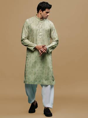 Sanwara men's classic green ethnic printed kurta & patiala salwar set for every occasion 1