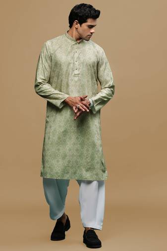 Sanwara men's classic green ethnic printed kurta & patiala salwar set for every occasion