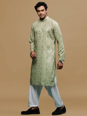 Sanwara men's classic green ethnic printed kurta & patiala salwar set for every occasion 2