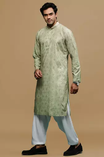 Sanwara men's classic green ethnic printed kurta & patiala salwar set for every occasion