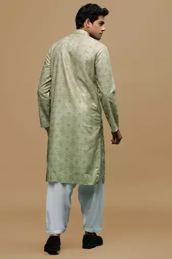 Sanwara men's classic green ethnic printed kurta & patiala salwar set for every occasion