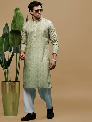 Sanwara men's classic green ethnic printed kurta & patiala salwar set for every occasion 4